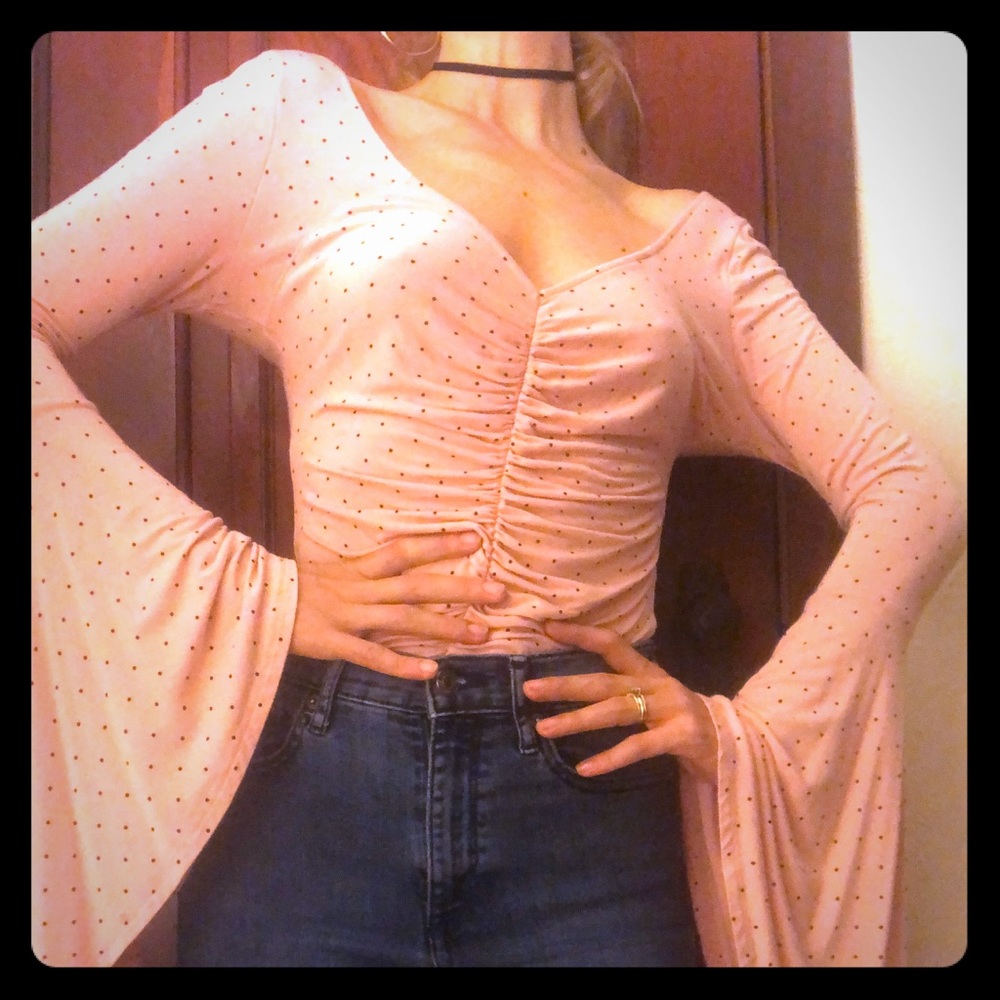 Pink Polka Dot Bell Sleeve